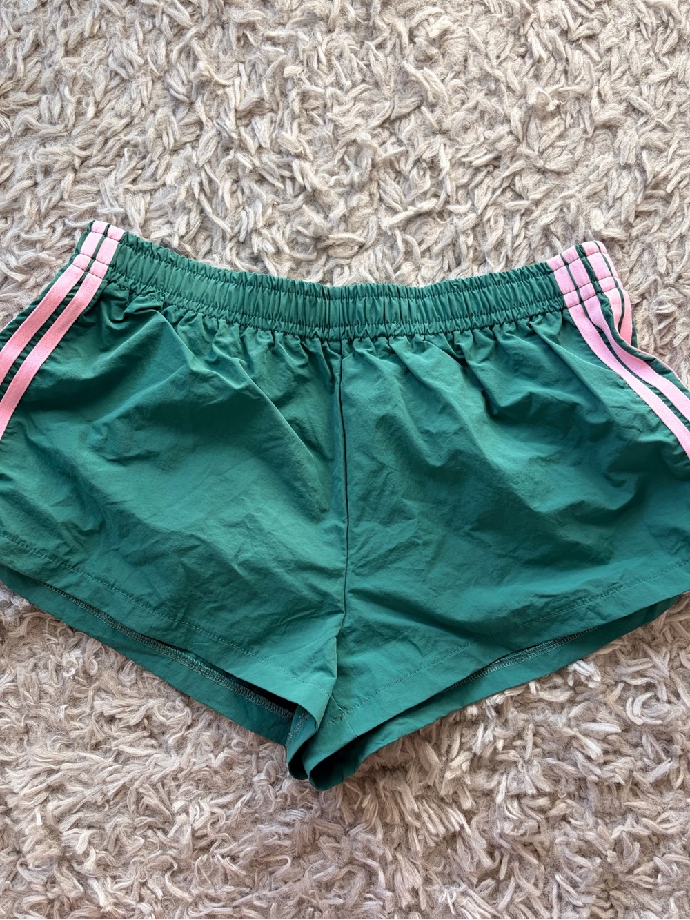 Target Green Athletic Shorts with Pink Side Stripes